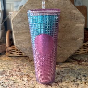 Starbucks 2021 Venti Cup Pink/Blue Iridescent Grid SKU#011122917 New